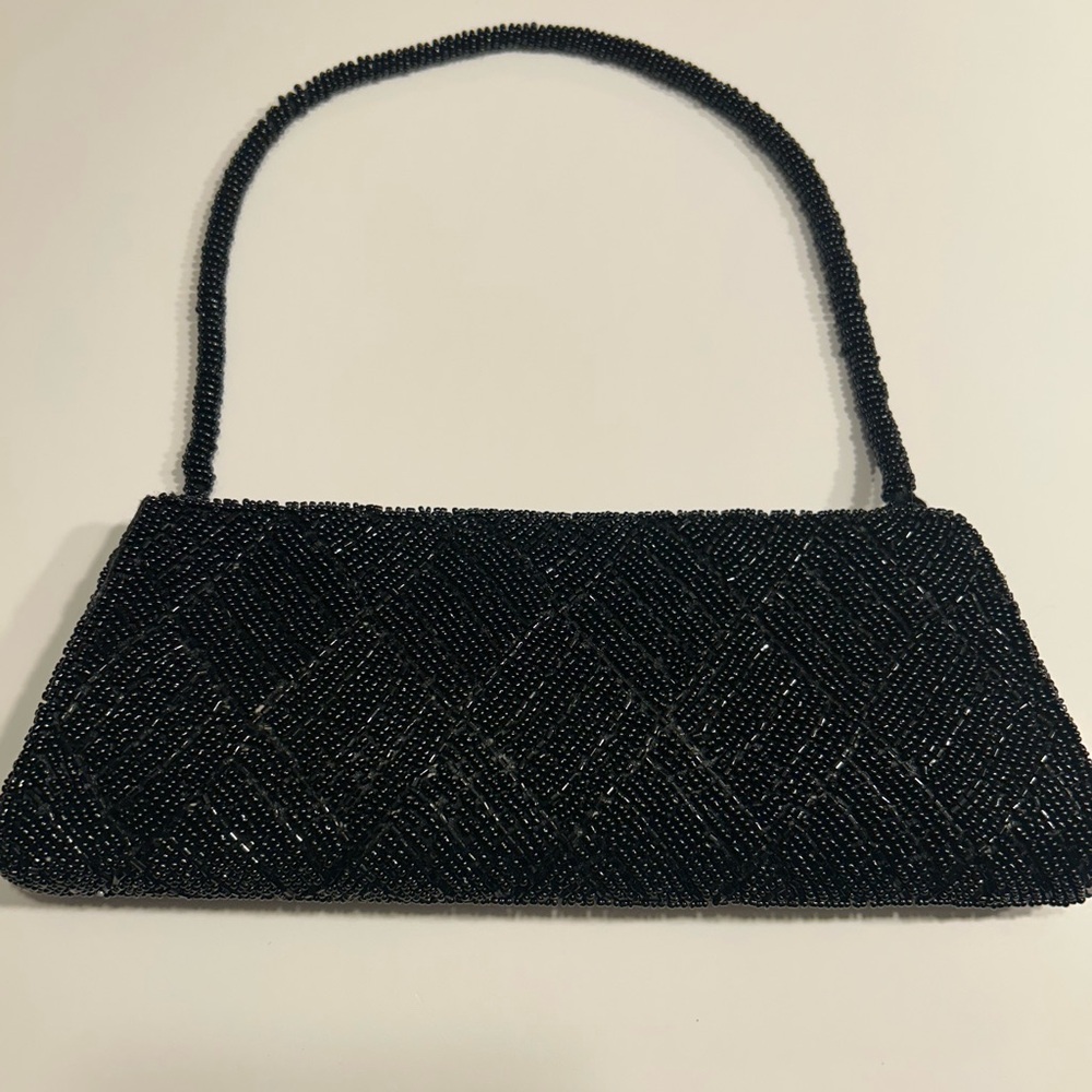 Bijoux Terner Black Beaded Evening Bag Style 09406 Clutch